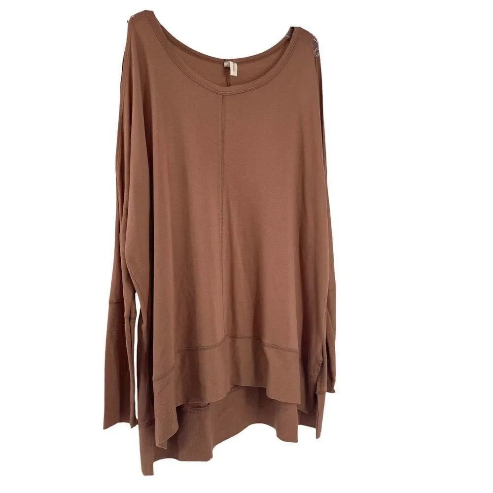 Wishlist Cold Shoulder Tunic Brown Long Sleeve Boat Neck Casual Basic Size M Top